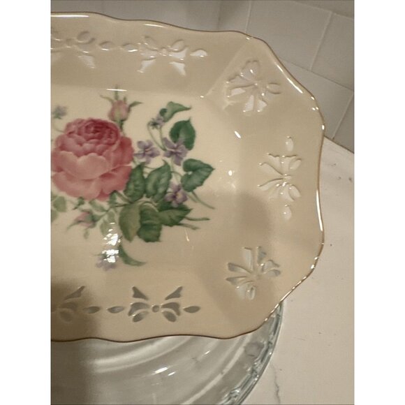 Victorian Rose Collection by Lenox Pierced Ribbon Rectangular Vanity Tray 9" USA - Picture 7 of 16